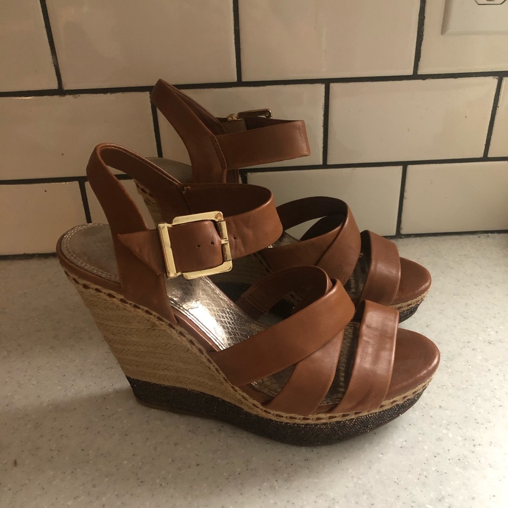 Gianni Bini Cognac Wedge Sandals Size 9.5